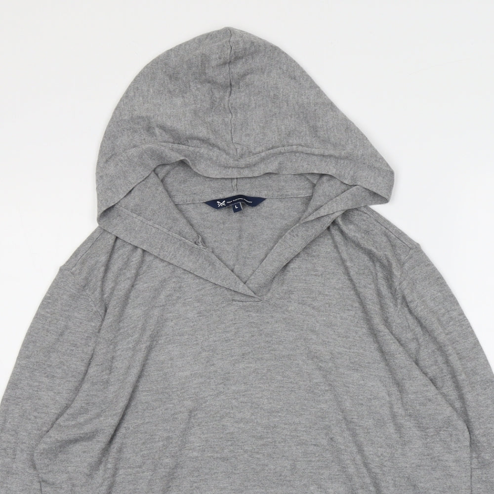 Crew Clothing Mens Grey V-Neck Viscose Pullover Jumper Size L Long Sleeve