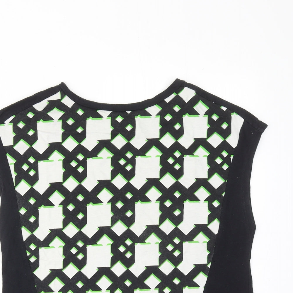 PeterPilotto Womens Black Geometric Cotton Basic T-Shirt Size XS Boat Neck