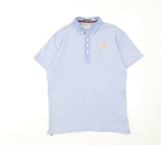 Indigo Mens Blue Cotton Polo Size L Collared Button