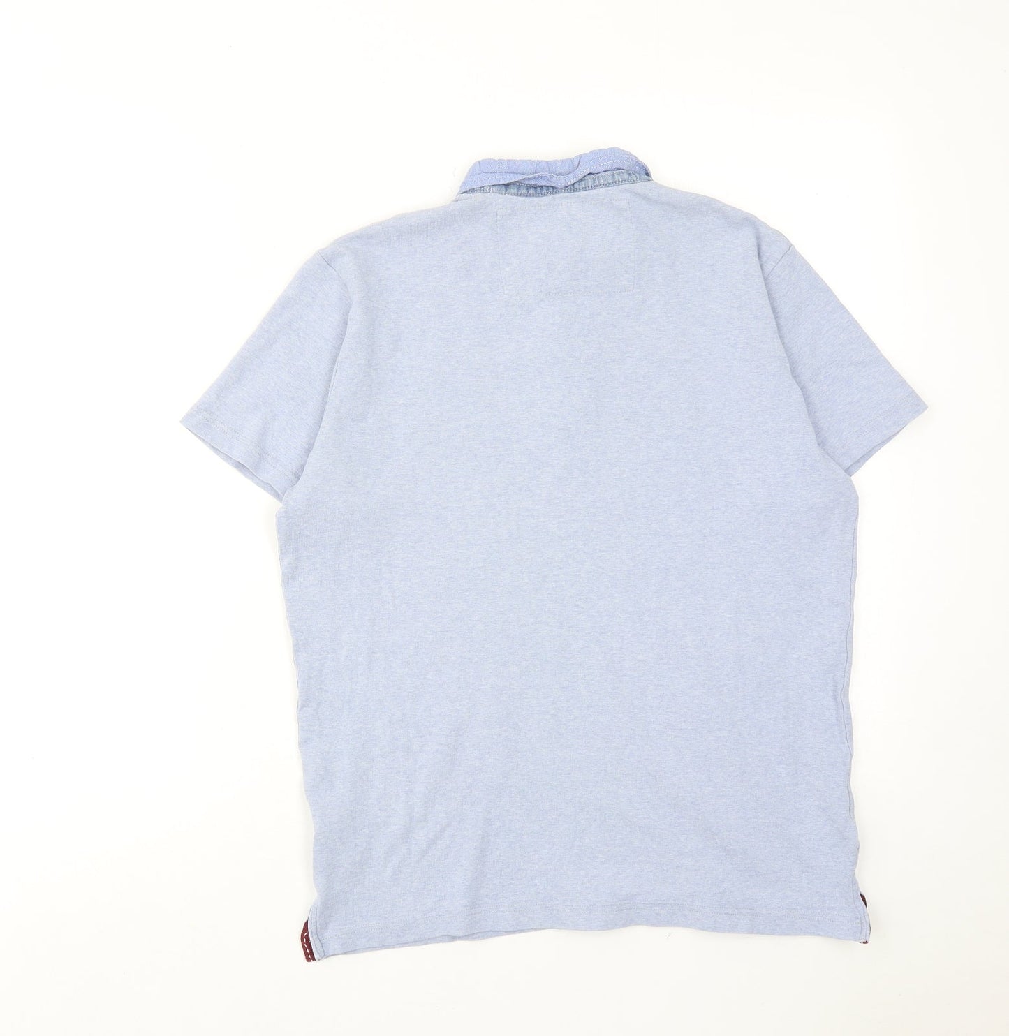 Indigo Mens Blue Cotton Polo Size L Collared Button