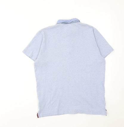 Indigo Mens Blue Cotton Polo Size L Collared Button