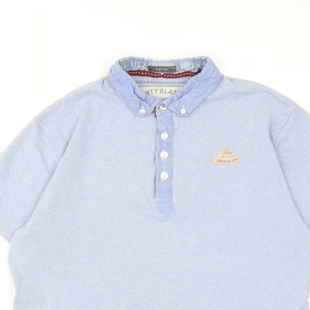 Indigo Mens Blue Cotton Polo Size L Collared Button