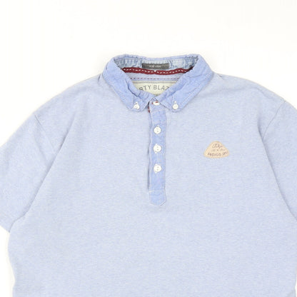 Indigo Mens Blue Cotton Polo Size L Collared Button
