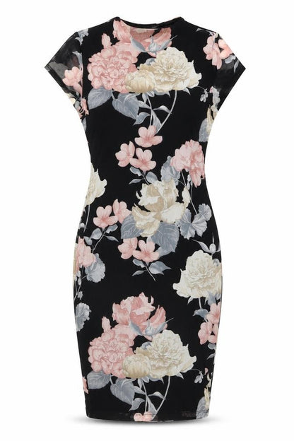 Fashion Nova Womens Black Floral Polyester Shift Size M Round Neck Pullover