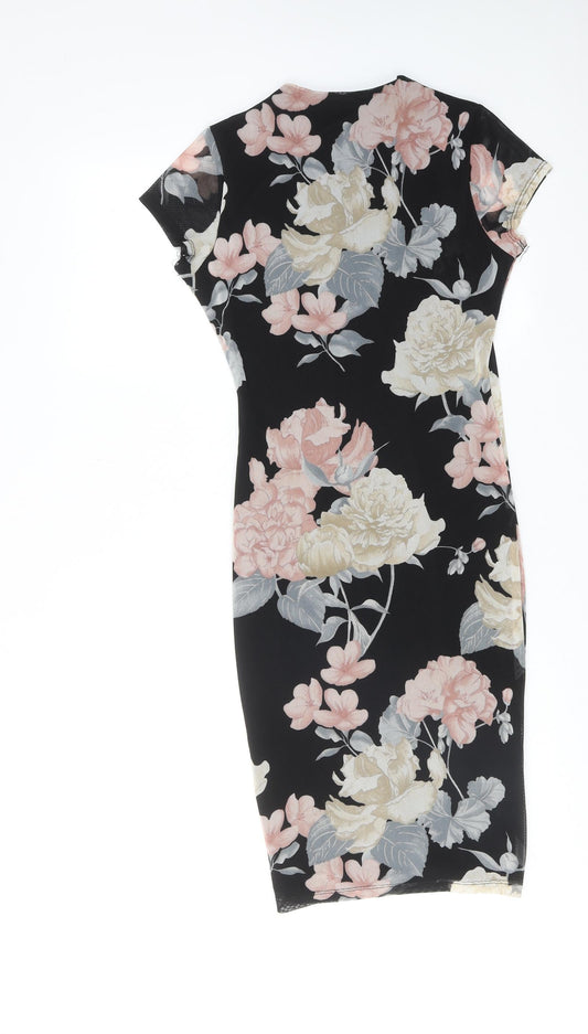 Fashion Nova Womens Black Floral Polyester Shift Size M Round Neck Pullover