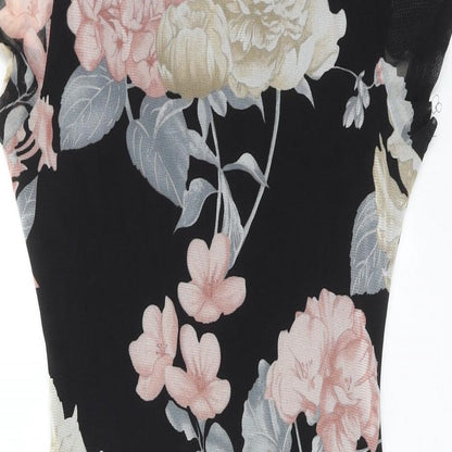 Fashion Nova Womens Black Floral Polyester Shift Size M Round Neck Pullover