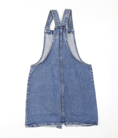 Denim & Co. Womens Blue Cotton Pinafore/Dungaree Dress Size 8 Square Neck Button