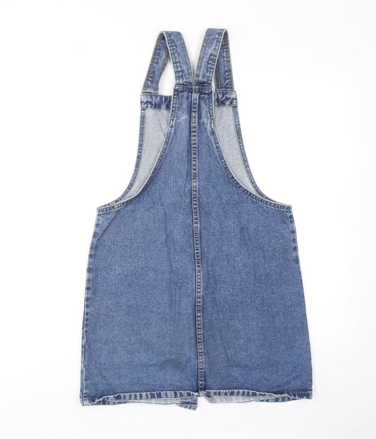 Denim & Co. Womens Blue Cotton Pinafore/Dungaree Dress Size 8 Square Neck Button