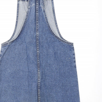 Denim & Co. Womens Blue Cotton Pinafore/Dungaree Dress Size 8 Square Neck Button