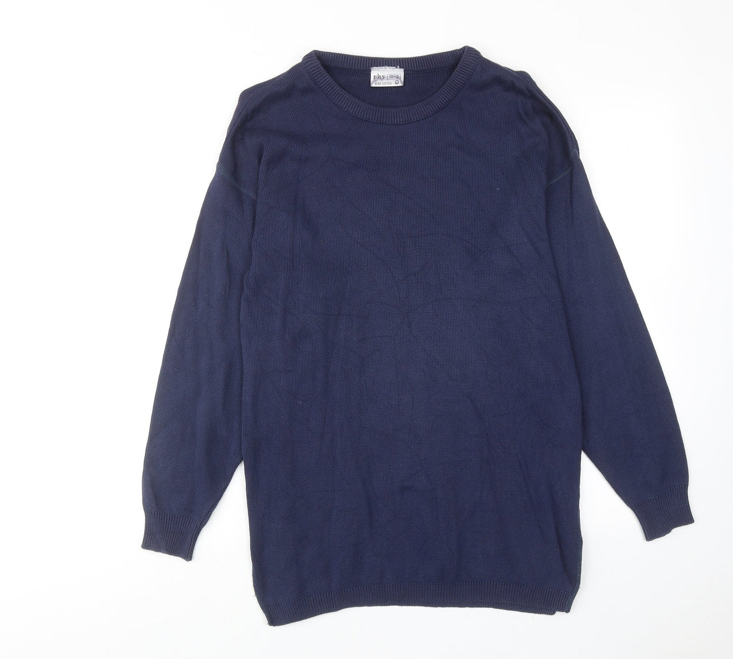 BHS Womens Blue Cotton Jumper Dress Size 10 Round Neck Pullover