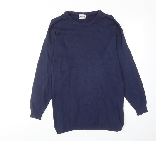 BHS Womens Blue Cotton Jumper Dress Size 10 Round Neck Pullover