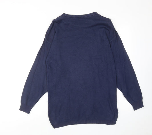 BHS Womens Blue Cotton Jumper Dress Size 10 Round Neck Pullover