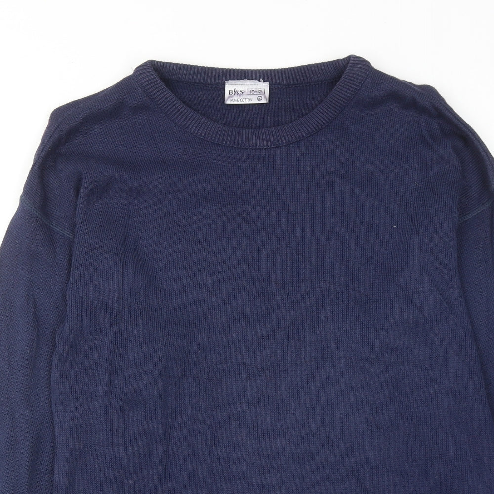 BHS Womens Blue Cotton Jumper Dress Size 10 Round Neck Pullover