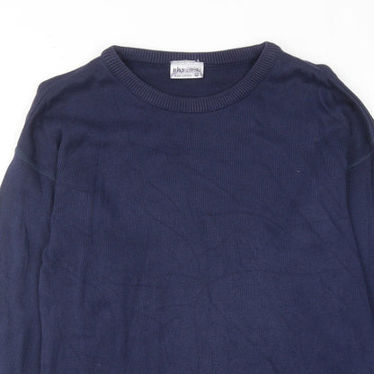 BHS Womens Blue Cotton Jumper Dress Size 10 Round Neck Pullover