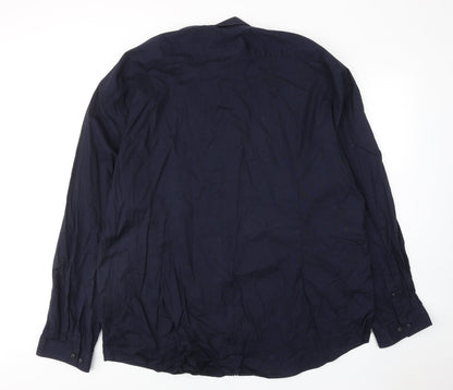 River Island Mens Blue Cotton Button-Up Size 50 Collared Button