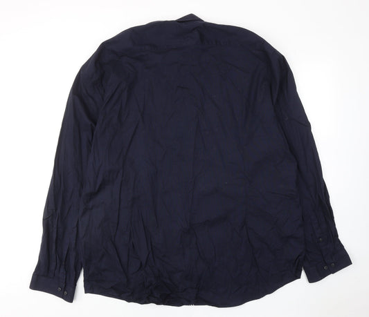 River Island Mens Blue Cotton Button-Up Size 50 Collared Button