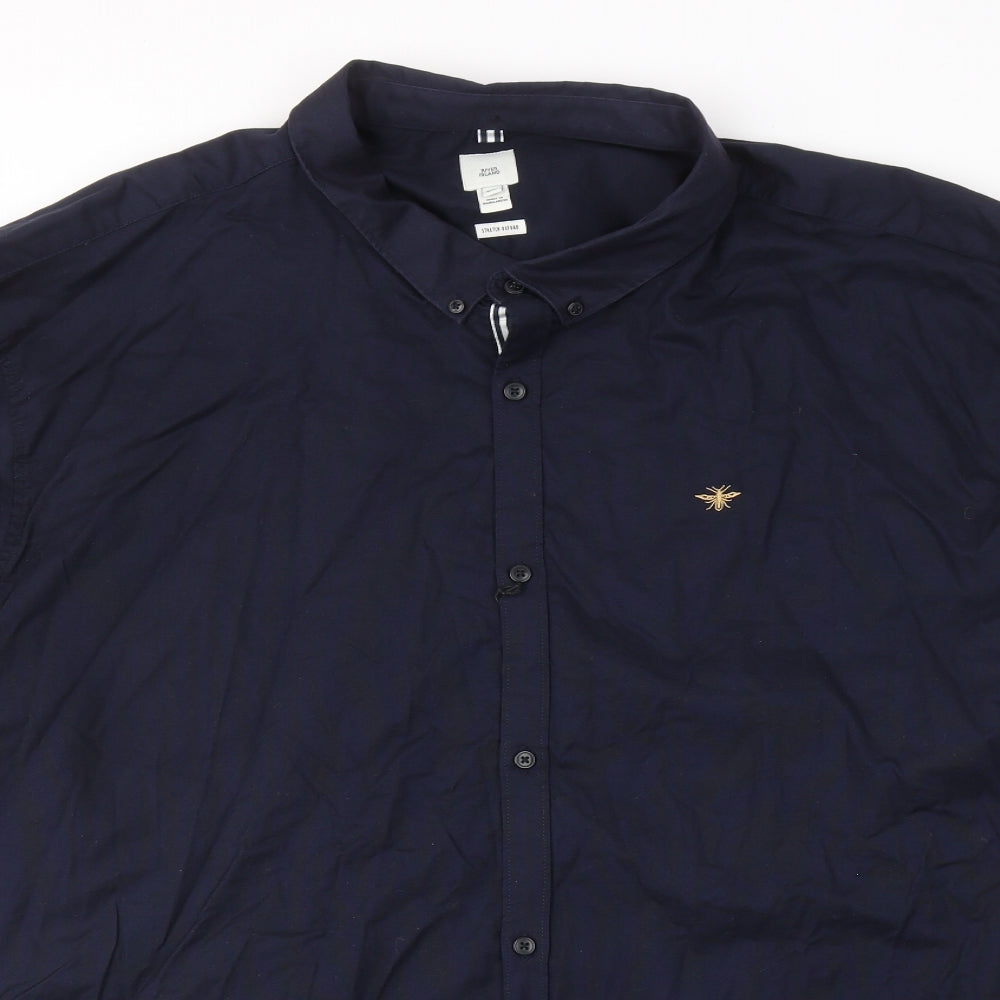 River Island Mens Blue Cotton Button-Up Size 50 Collared Button