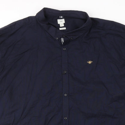 River Island Mens Blue Cotton Button-Up Size 50 Collared Button