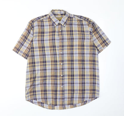 Timberjack Mens Multicoloured Plaid Polyester Button-Up Size M Collared Button