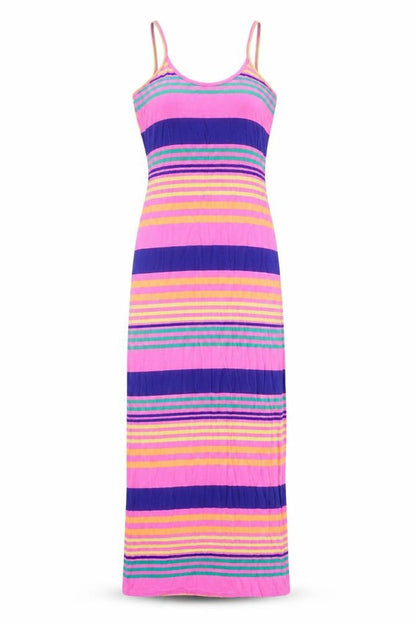 Bebo Womens Multicoloured Striped Polyester Maxi Size S Round Neck Pullover