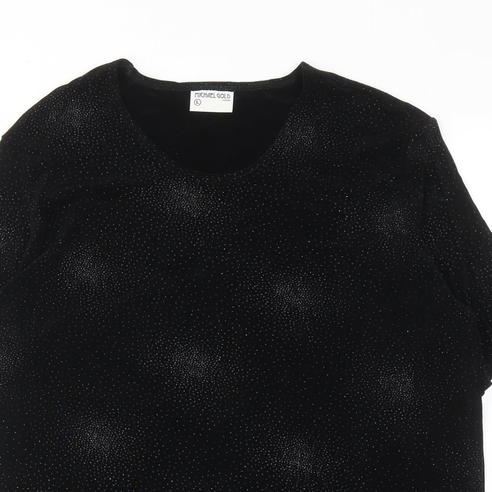 Womens UK Size L Michael Gold Black Basic T-Shirt