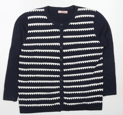 E&D Womens Blue Round Neck Striped Polyamide Cardigan Jumper Size XL - Size XL/XXL
