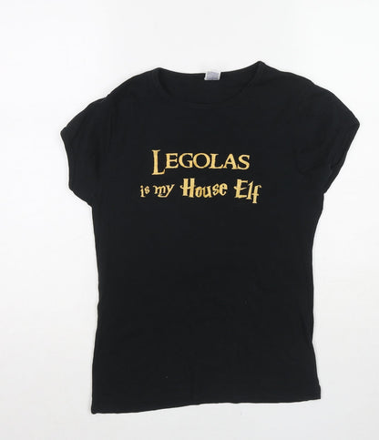 Bella Womens Black Cotton Basic T-Shirt Size M Round Neck - Legolas Is My House Elf