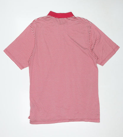 Dwyers&Co Mens Red Striped Cotton Polo Size M Collared Pullover