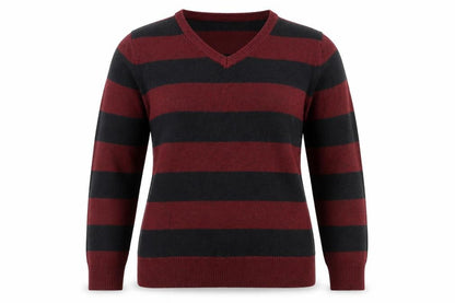 Hutson Harbour Womens Red V-Neck Striped Acrylic Pullover Jumper Size L