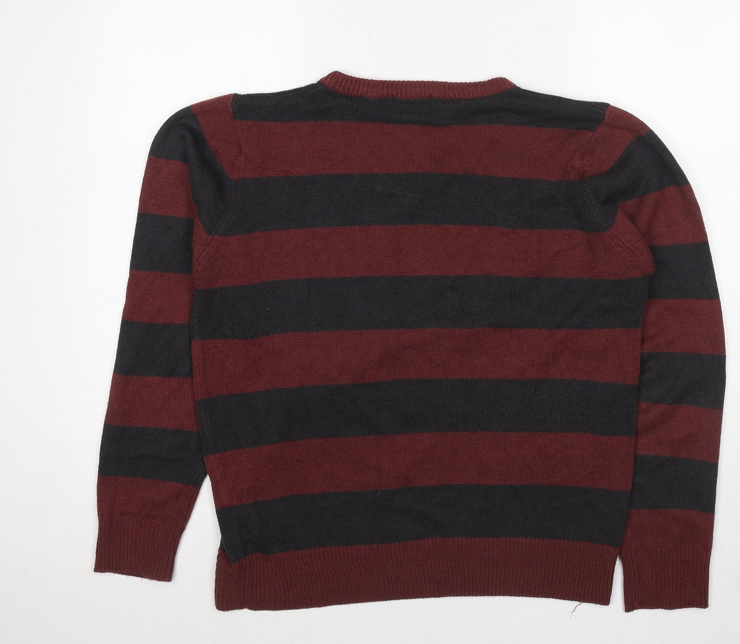 Hutson Harbour Womens Red V-Neck Striped Acrylic Pullover Jumper Size L