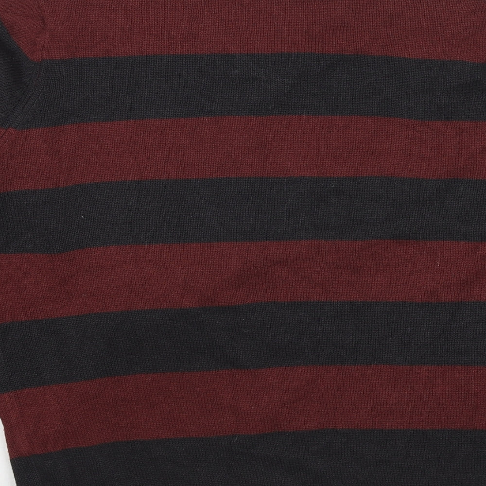 Hutson Harbour Womens Red V-Neck Striped Acrylic Pullover Jumper Size L