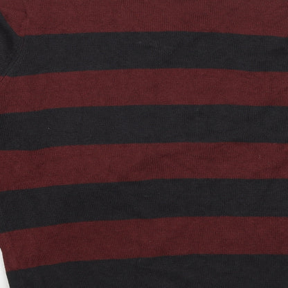 Hutson Harbour Womens Red V-Neck Striped Acrylic Pullover Jumper Size L