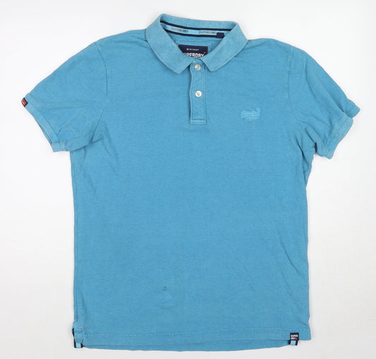 Superdry Mens Blue Cotton Polo Size 2XL Collared Pullover