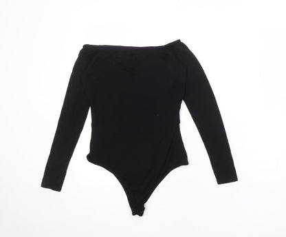 PRETTYLITTLETHING Womens Black Viscose Bodysuit One-Piece Size 10 Snap