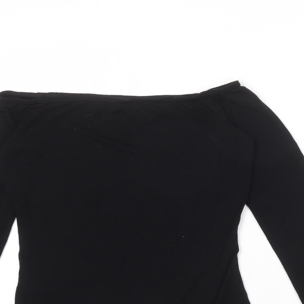 PRETTYLITTLETHING Womens Black Viscose Bodysuit One-Piece Size 10 Snap