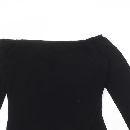 PRETTYLITTLETHING Womens Black Viscose Bodysuit One-Piece Size 10 Snap