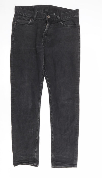 H&M Mens Grey Cotton Straight Jeans Size 32 in Regular Zip