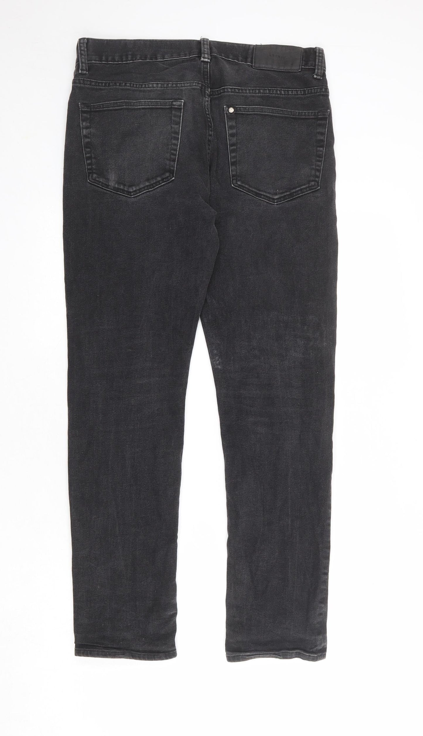 H&M Mens Grey Cotton Straight Jeans Size 32 in Regular Zip