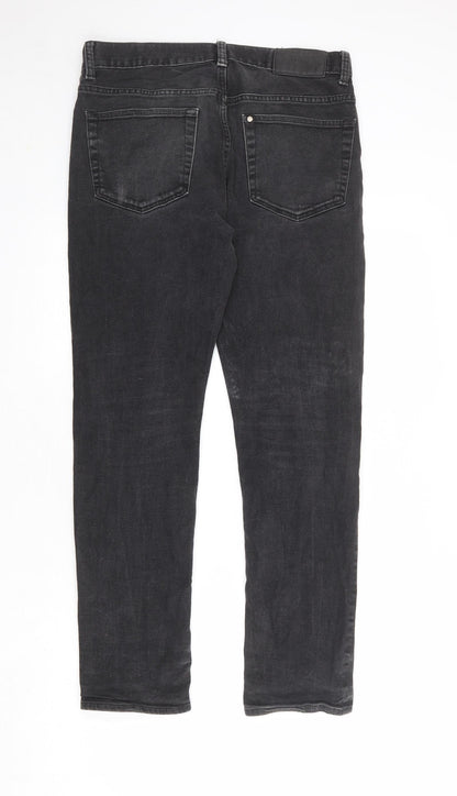 H&M Mens Grey Cotton Straight Jeans Size 32 in Regular Zip