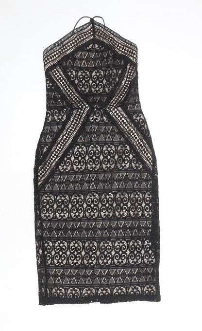 Lipsy Womens Black Geometric Polyester Bodycon Size 6 Halter Zip