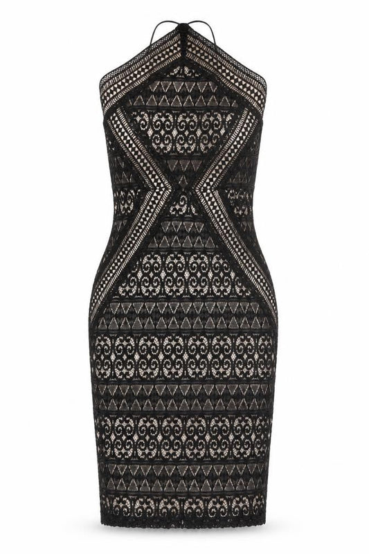 Lipsy Womens Black Geometric Polyester Bodycon Size 6 Halter Zip