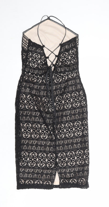 Lipsy Womens Black Geometric Polyester Bodycon Size 6 Halter Zip
