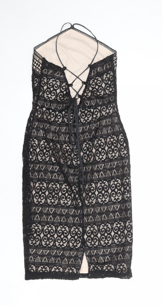Lipsy Womens Black Geometric Polyester Bodycon Size 6 Halter Zip