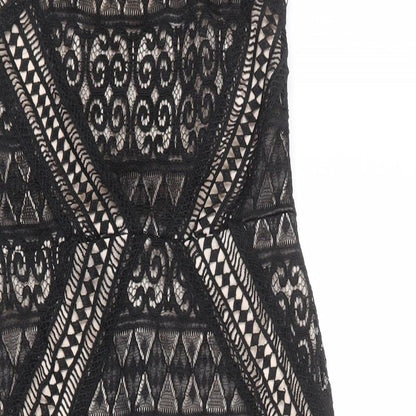 Lipsy Womens Black Geometric Polyester Bodycon Size 6 Halter Zip