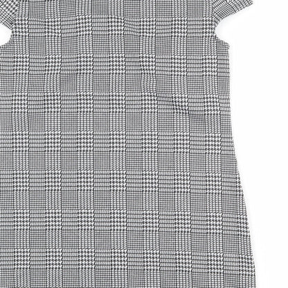 Dorothy Perkins Womens Grey Plaid Polyester A-Line Size 12 Round Neck Button - Flower Detail