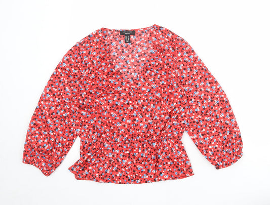 Womens UK Size 4 New Look Red Basic Blouse