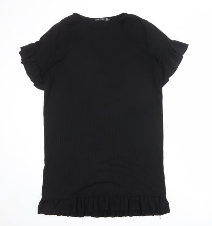 I SAW IT FIRST Womens Black Polyester T-Shirt Dress Size 10 Round Neck Pullover