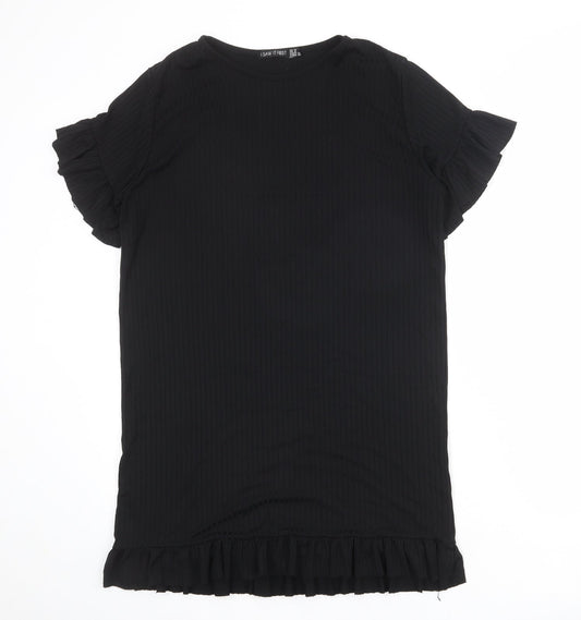 I SAW IT FIRST Womens Black Polyester T-Shirt Dress Size 10 Round Neck Pullover
