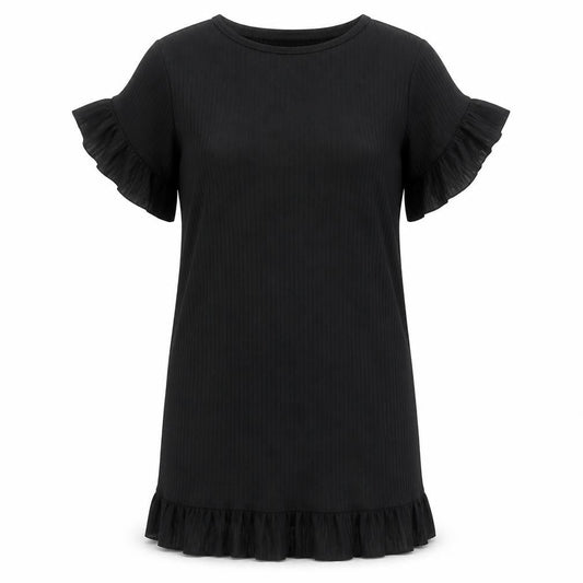 Front view of I SAW IT FIRST women’s black polyester t-shirt dress, size UK 10, round neck pullover