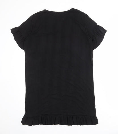 I SAW IT FIRST Womens Black Polyester T-Shirt Dress Size 10 Round Neck Pullover